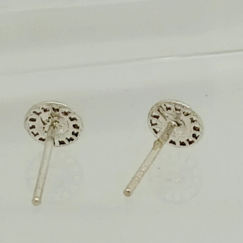 Vintage 925 Sterling Silver Crystal Sunburst‎ Round Stud Earrings Boho Sun Wheel
